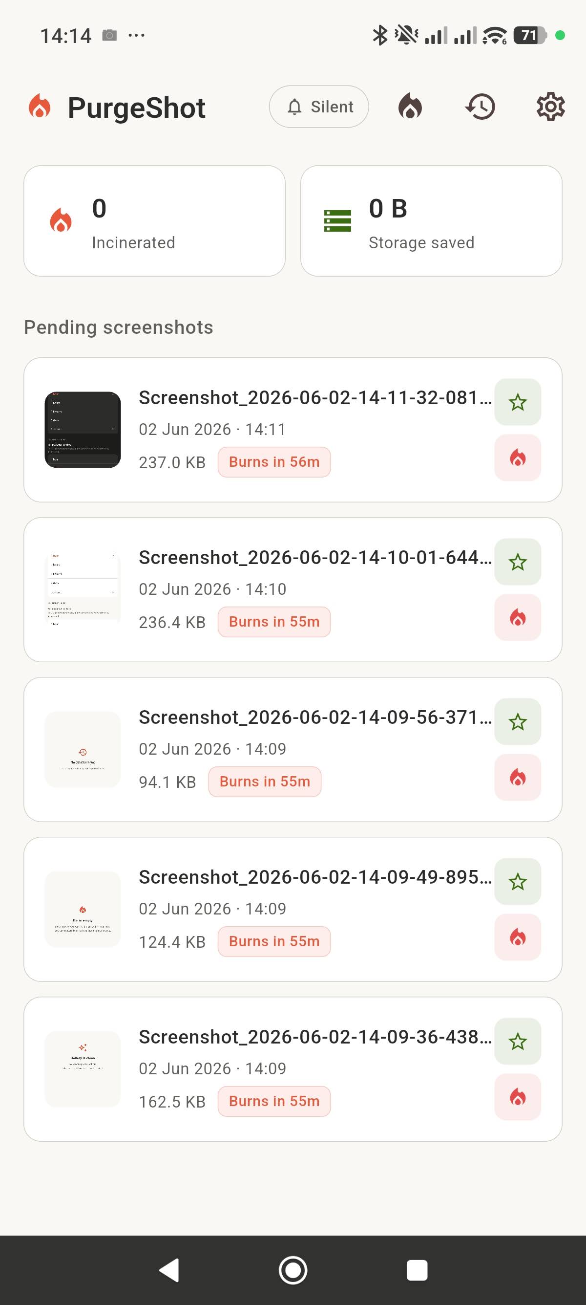 Home screen showing pending screenshots